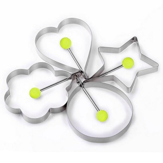 Lot De 4 Moules à œufs/omelettes En Acier Inoxydable - Forme De Fleur - Antiadhésif - Pour Petit-déjeuner Créatif