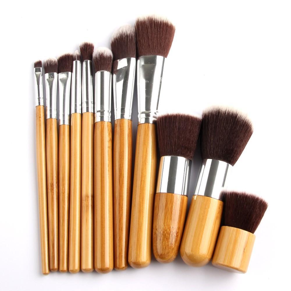 Pinceau de maquillage manches en bambou ( 11 pièces )