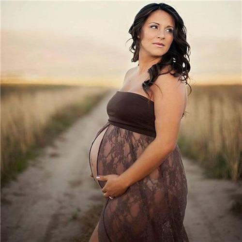 Puseky Maternity Dress For Photo Shooting Sleeveless Lace Maxi Dress Photography Props Stretch Vestidos Pregnant Dresses