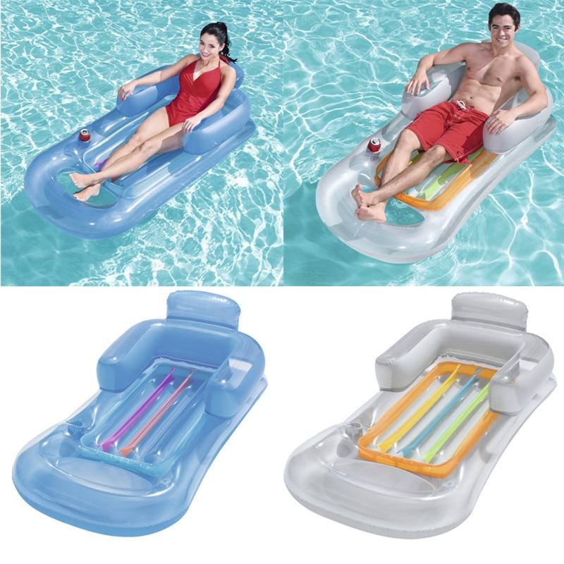 Chaise Longue Gonflable Pour Piscine 120 X 120 Cm - Avec éclairage LED Et Porte-gobelet - Flotteur Adulte, Hamac Aquatique