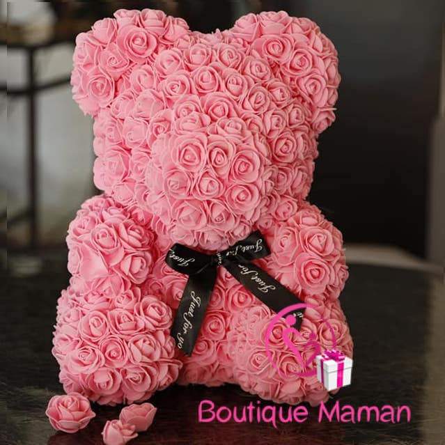 Cadeau Femme - Doudou En Rose: Ourson Fleurs 45cm