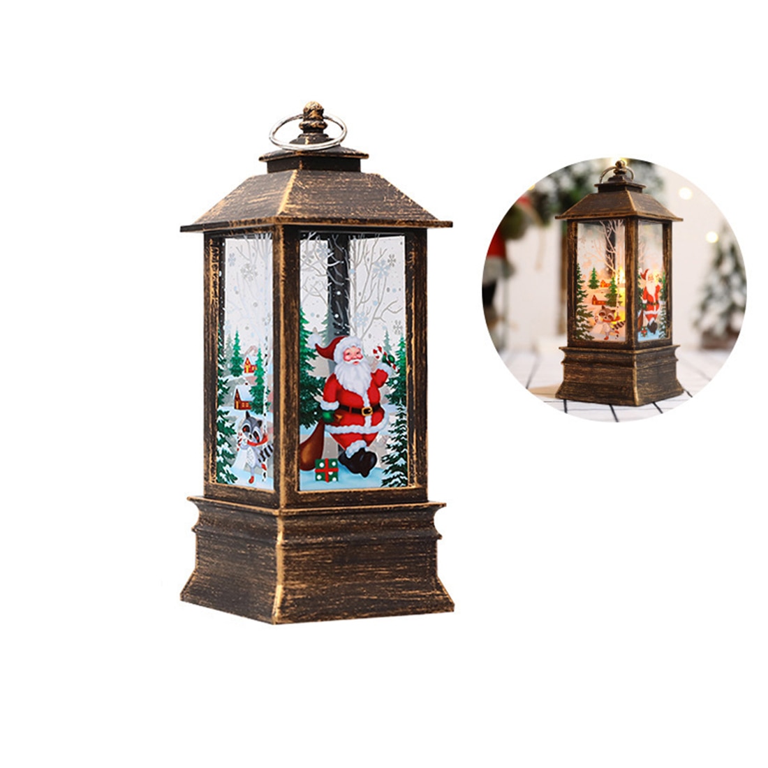 Mini Lanterne De Noël Musicale à Neige - LED Avec Effet Paillettes - Alimentation USB Ou Piles - Dimensions 21x8x8 Cm - Déco Et Veilleuse
